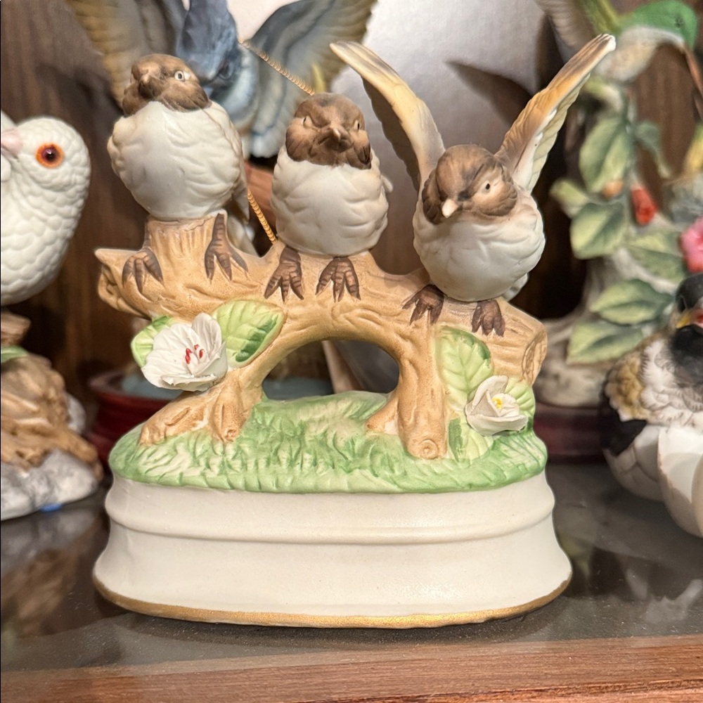 Towle Sparrow Trio Figurine with Brown and Green Details